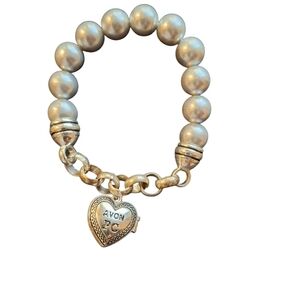 Avon President's Club Silver Toned Stretchy Stretchy Ball Heart Pave Bracelet